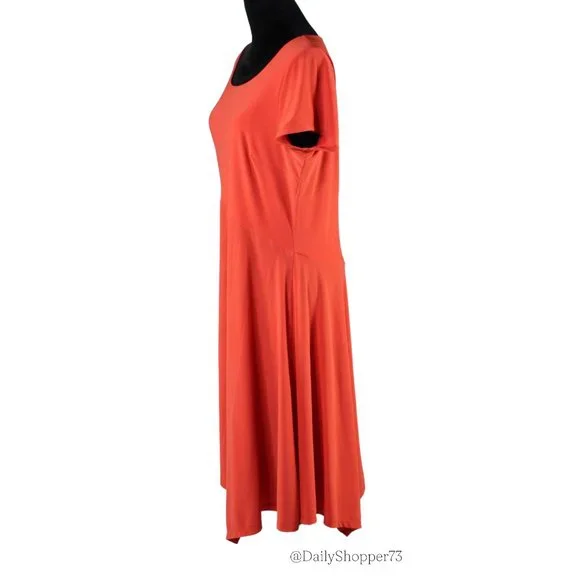 Lauren Ralph Lauren Women's Vermilion Orange Handkerchief Hem Skater Dress - Picture 2 of 5